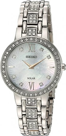 Seiko Women's Ladies Crystal Dress Japanese-Quartz Watch with Stainless-Steel Strap, Silver, 14 (Model: SUP359)