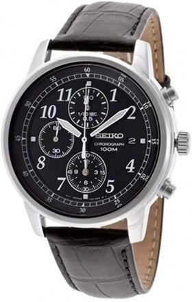 Seiko Men's Stainless Steel Quartz Chronograph Black Dial Strap