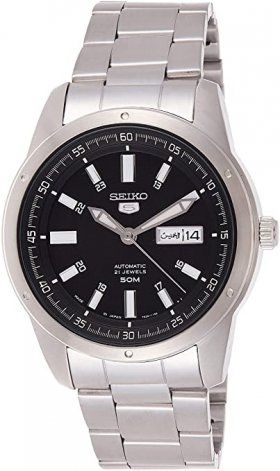 Seiko 5 Silver/Black Face Automatic Men's Analog Watch SNKN13J1