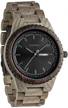 Seiko Treehut Men's Classic Day-Date Silver Maple Grey Watch with Wood Strap Quartz Analog with Miyota Movement