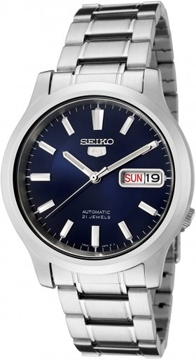 Seiko Unisex 5 Sports 37mm Steel Bracelet & Case Hardlex Crystal Automatic Blue Dial Analog Watch SNK793K1