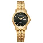 Citizen Women's Gold Tone Stainless Steel Black Dial Watch -EQ0603-59F