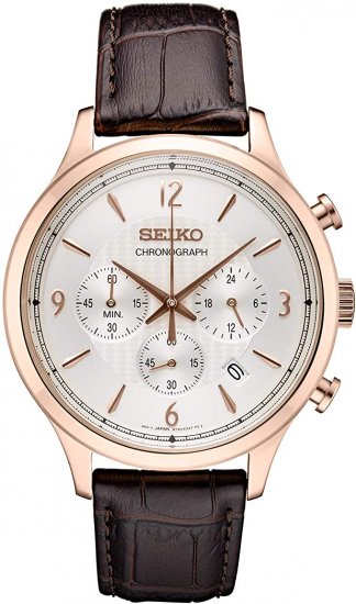 Seiko Men\'s Stainless Steel Japanese Quartz Leather Calfskin Strap, Brown, 0 Casual Watch (Model: SSB342)