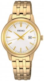 Seiko Classic Quartz White Dial Yellow Gold-Tone Ladies Watch SUR412