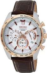 Seiko SSB306P1 Men's Chronograph White Dial Brown Strap Watch