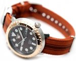 Seiko 5 'Bottle Cap' Sports 100m Automatic Root Beer Rose Gold Bezel Nylon Watch SRPC68K1