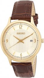 Seiko Quartz White Dial Brown Leather Men's Watch SGEH86