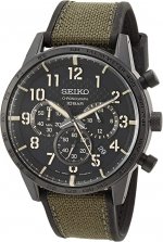 Seiko Men's Chronograph/Essentials Stainless Steel Japanese Quartz With Silicone Strap, Green (Model: SSB369)