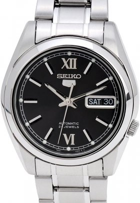 Seiko SNKL55 Mens Stainless Steel Case and Bracelet Automatic Black Tone Dial Watch