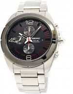 Seiko Solar Chronograph Black Dial Stainless Steel Mens Watch SSC215 by Watches