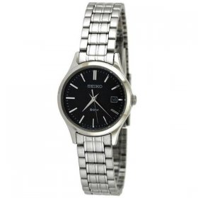 SXDC41 Women's Silver Steel Bracelet With Black Analog Dial Watch NWT