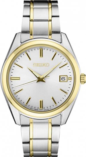 Seiko Men\'s Essentials Stainless Steel Japanese Quartz Two Tone Strap, Silver/Gold, 18.7 Casual Watch (Model: SUR312)