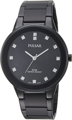 Seiko Pulsar Men's Quartz Watch with Stainless-Steel Strap, Black, 20 (Model: PG2051)