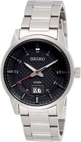 Seiko Men's 40.8mm Steel Bracelet & Case Hardlex Crystal Quartz Black Dial Analog Watch SUR269P1