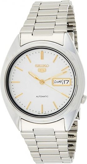 Seiko Men's SNXG47 5 Automatic White Dial Stainless Steel Watch