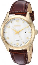 Seiko Men's Dress Stainless Steel Japanese-Quartz Watch with Leather Calfskin Strap, Brown, 20.5 (Model: SNE492)