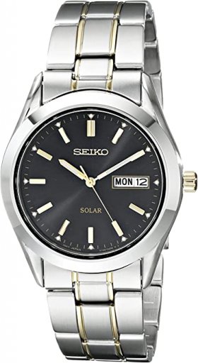 Seiko Men's SNE047 Two-Tone Solar Black Dial Watch