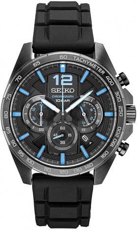 Seiko Men's Stainless Steel Japanese Quartz Silicone Strap, Black, Casual Watch (Model: SSB353)