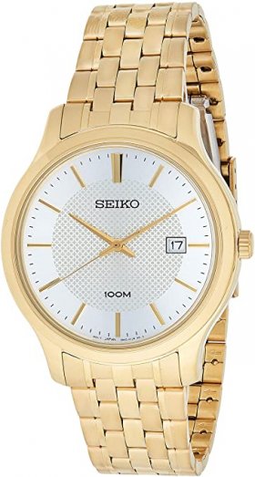 Seiko neo Classic Mens Analog Quartz Watch with Stainless Steel Gold Plated Bracelet SUR296P1