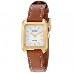 CITIZEN Women's Silhouette Brown Leather Band Steel Case Eco-Drive White Dial Analog Watch EM0492-02A