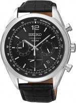 Seiko SSB097 Mens Watch Chronograph Stainless Steel Case Black Leather Strap