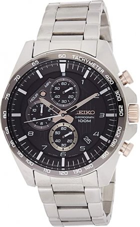 Seiko Men's 43.9mm Steel Bracelet & Case Hardlex Crystal Quartz Black Dial Analog Watch SSB323P1