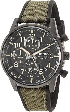 Seiko Men's Chronograph/Essentials Stainless Steel Japanese Quartz With Silicone Strap, Green (Model: SSB373)