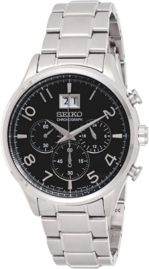 Seiko Men\'s Silver Black Chronograph Stainless Steel Analog Quartz Watch SPC153P1