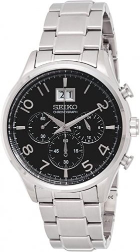 Seiko Men's Silver Black Chronograph Stainless Steel Analog Quartz Watch SPC153P1