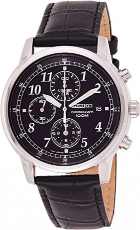 Seiko Men's SNDC33 Classic Black Leather Black Chronograph Dial Watch