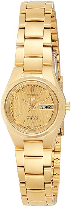 Seiko Women's SYMC18 5 Automatic Gold Dial Gold-Tone Stainless Steel Watch